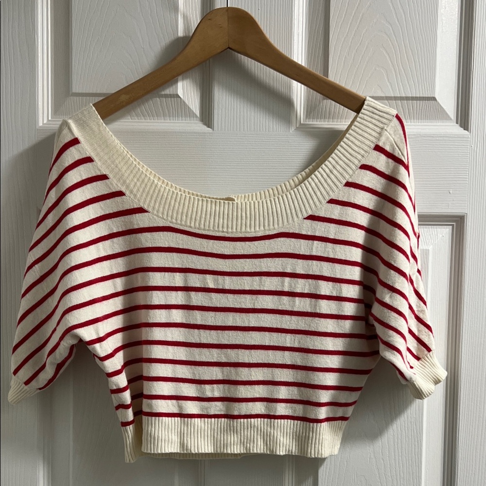 Guess Cream and Red Striped Knit Top